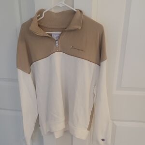 Champion Women's Tan and White Quarter-Zip Sweatshirt